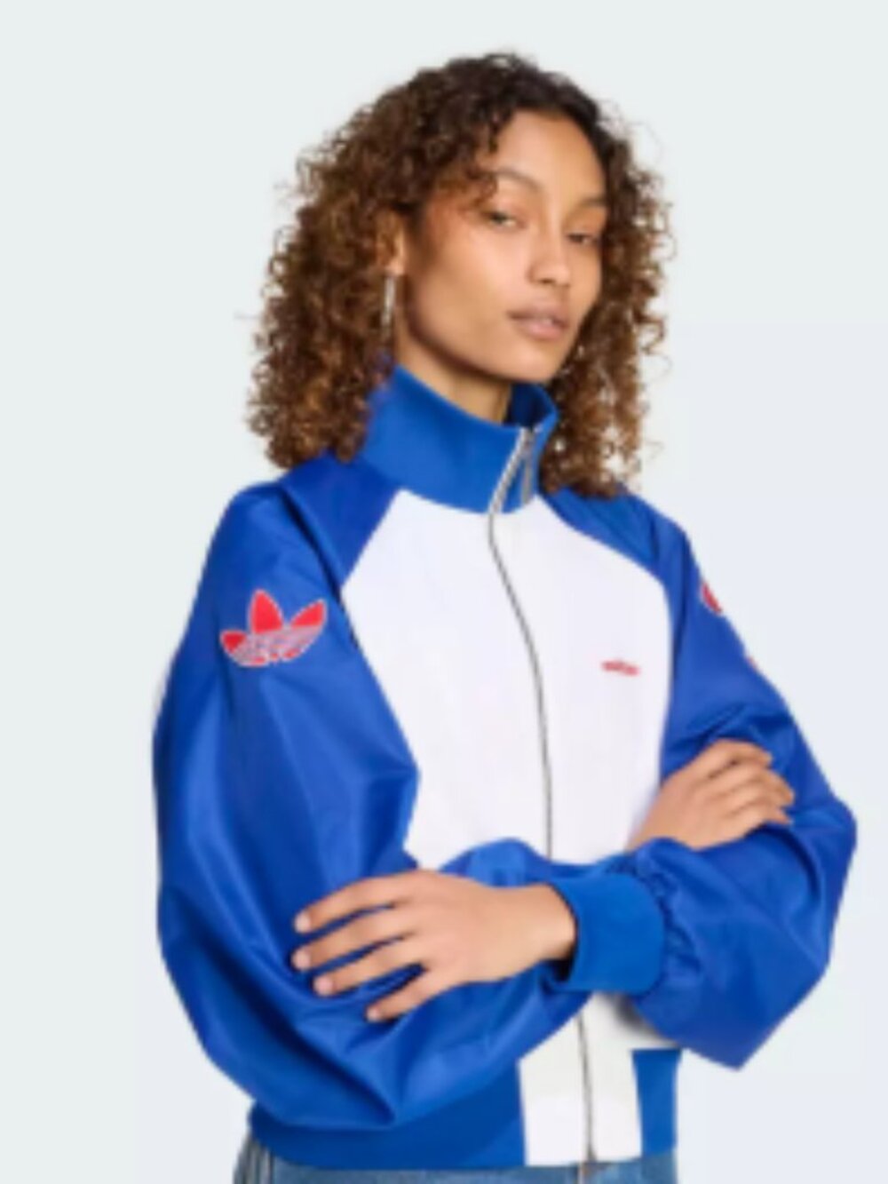 Adidas Originals Women's XL SST Varsity Bomber Jacket, white /blue / red